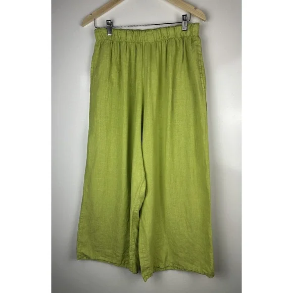 Bryn Walker 100% Linen Wide Leg Pull-On Pant Stretch Lagenlook Green Size Medium - Picture 12 of 12